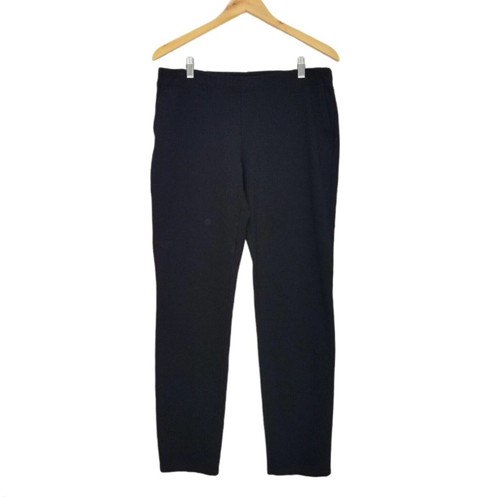 EILEEN FISHER M Ponte Knit Pants Pull On Trouser Straight Slim Fit Black Pockets